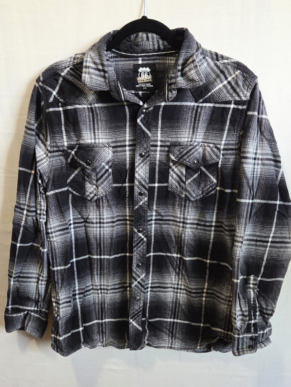 Route 66 Dark Plaid Flannel Long Sleeve Large